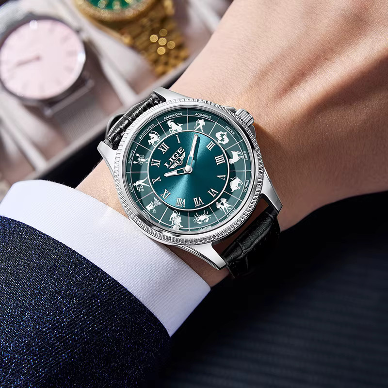 LIGE Armbanduhr Quarz, Edelstahl, Leder, Blau, Herren - Bild 5