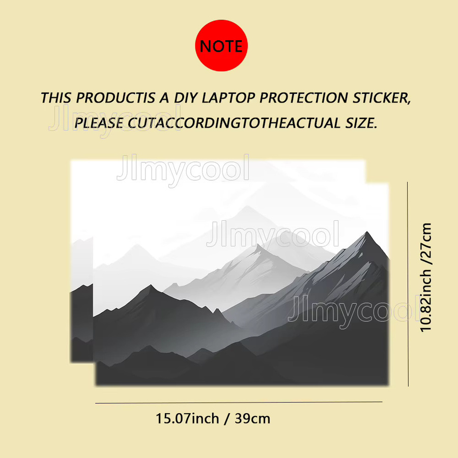 2-teiliges Laptop-Aufkleberetui mit Berglandschaftsmuster in Grau, wasserfester universeller Netbook-Skin-Aufkleber - Bild 2