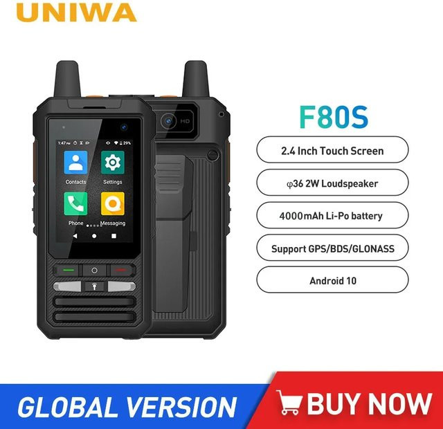 UNIWA F80S POC Walkie Talkie 4G Robustes Android 10 Mobiltelefon in Schwarz mit 2,4 Zoll Display, 1 GB RAM, 8 GB Speicher und 4000 mAh Akku - Bild 1