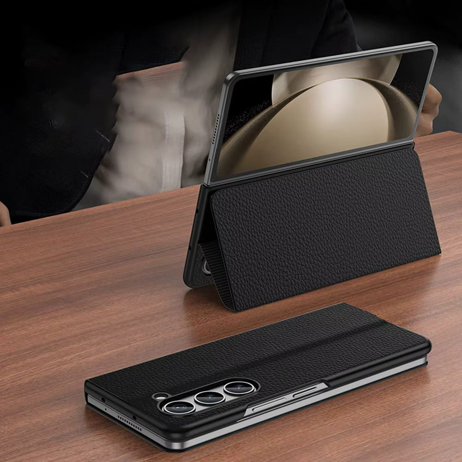 Magnetische Echtlederhülle für Samsung Galaxy Z Fold 3 4 5 6 7 8 Ultra in Schwarz und Blau - Bild 1