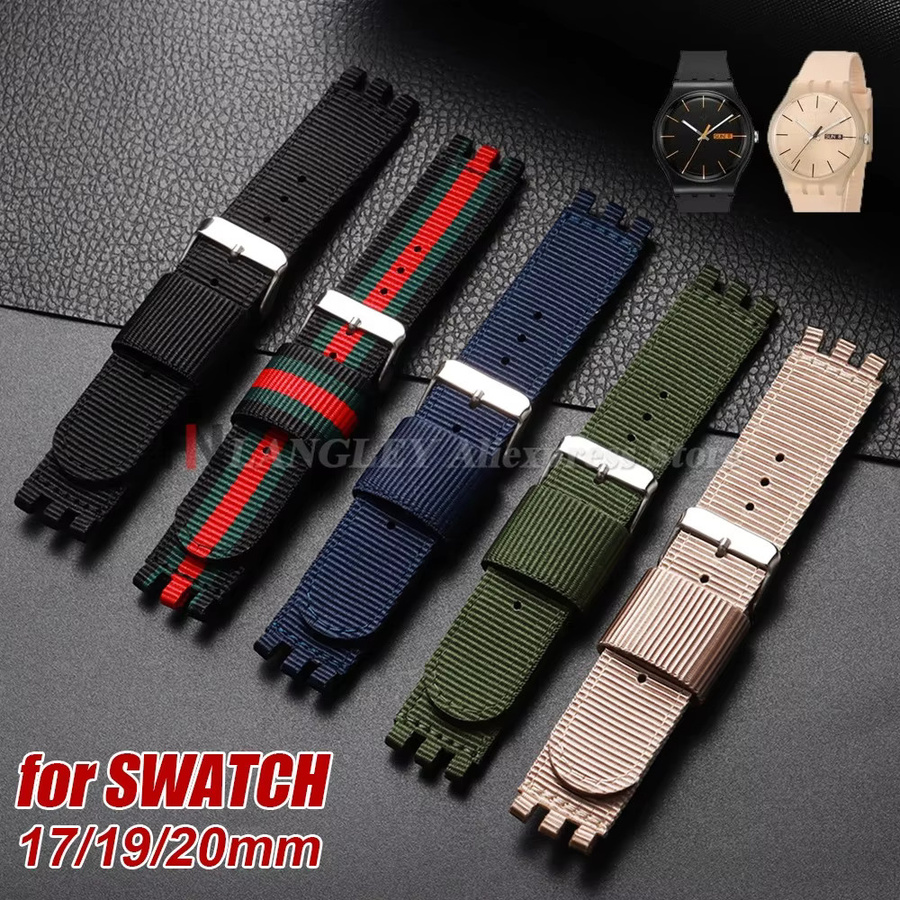 Swatch Uhrenarmband Canvas Nylon, Schwarz Grün, Herren Damen - Bild 3