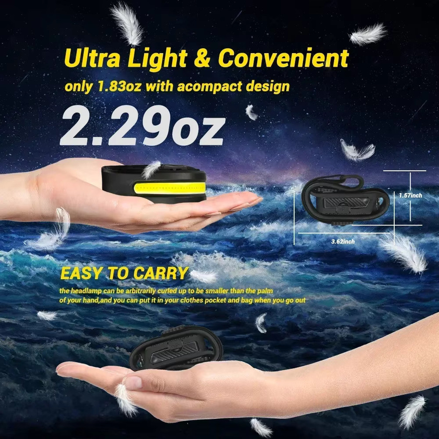 KDULIT Sensor LED Stirnlampe mit COB Wide Beam und Wave Induktion, USB wiederaufladbar - Bild 6