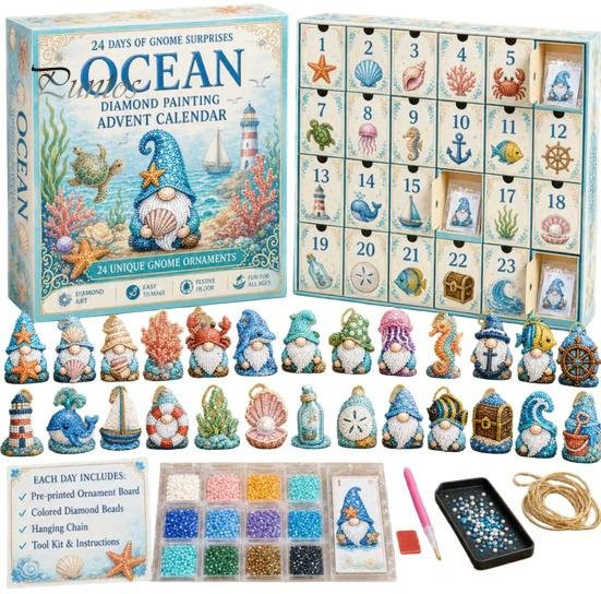 Freebuy Faux-Diamant-Kunst-Set Halloween-Gnom Adventskalender als DIY Bastelset für Kinder und Erwachsene mit bunten Hängeornamenten - Bild 1