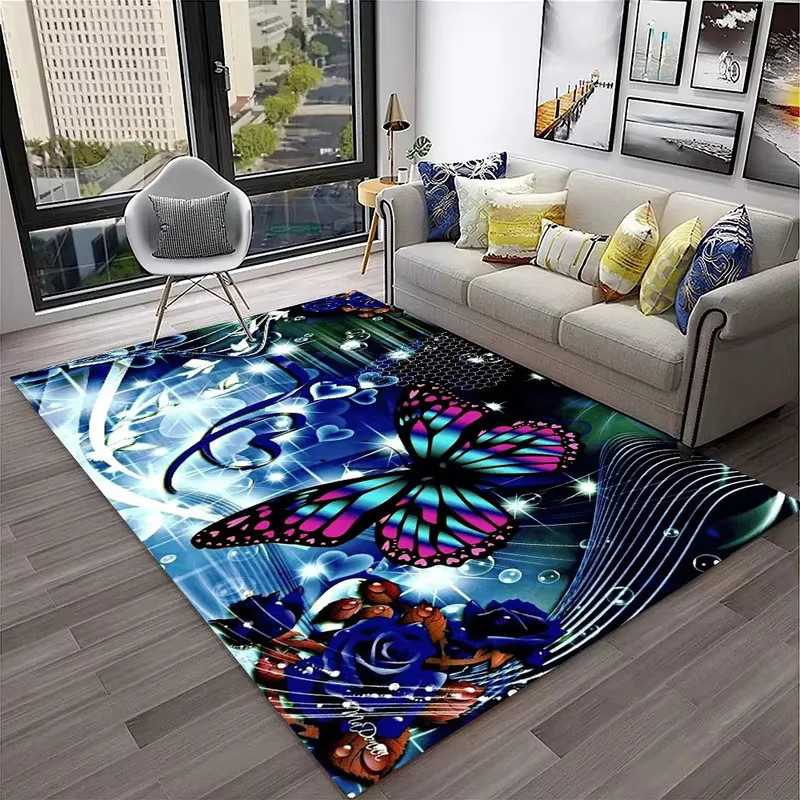 VIKAMA Vintage Traum-Schmetterling Teppich mit Farbverlauf in Blau-Grün, rutschfest und langlebig, B: 120 cm, T: 80 cm - Bild 2