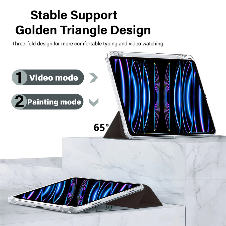 QIJUN Klare Kristall Tablet Hülle mit Stiftfach für iPad Pro 12,9 Zoll (2018-2022) aus PU-Leder mit Magnet-Standfunktion in Transparent und Grün - Bild 3