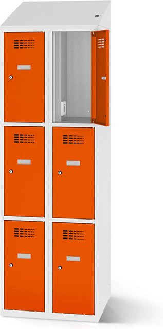 rotstahl Fächerschrank mit Ladefunktion und 6 Fächern in Orange, B: 60 cm, H: 200 cm - Bild 1