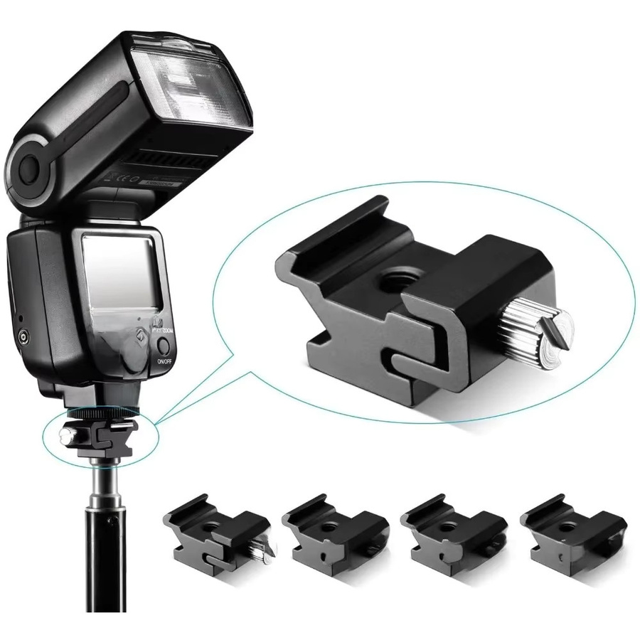 ERIKOLE Blitzschuh-Blitzhalterung aus schwarzem Metall mit 1/4 Stativschraube als Kaltschuh-Montageadapter für Lichtstative - Bild 1
