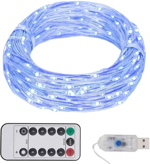 vidaXL LED-Lichterkette mit 150 LEDs in Blau aus Kupferdraht für Innen- und Außenbereich mit Fernbedienung, 15 m - Bild 1