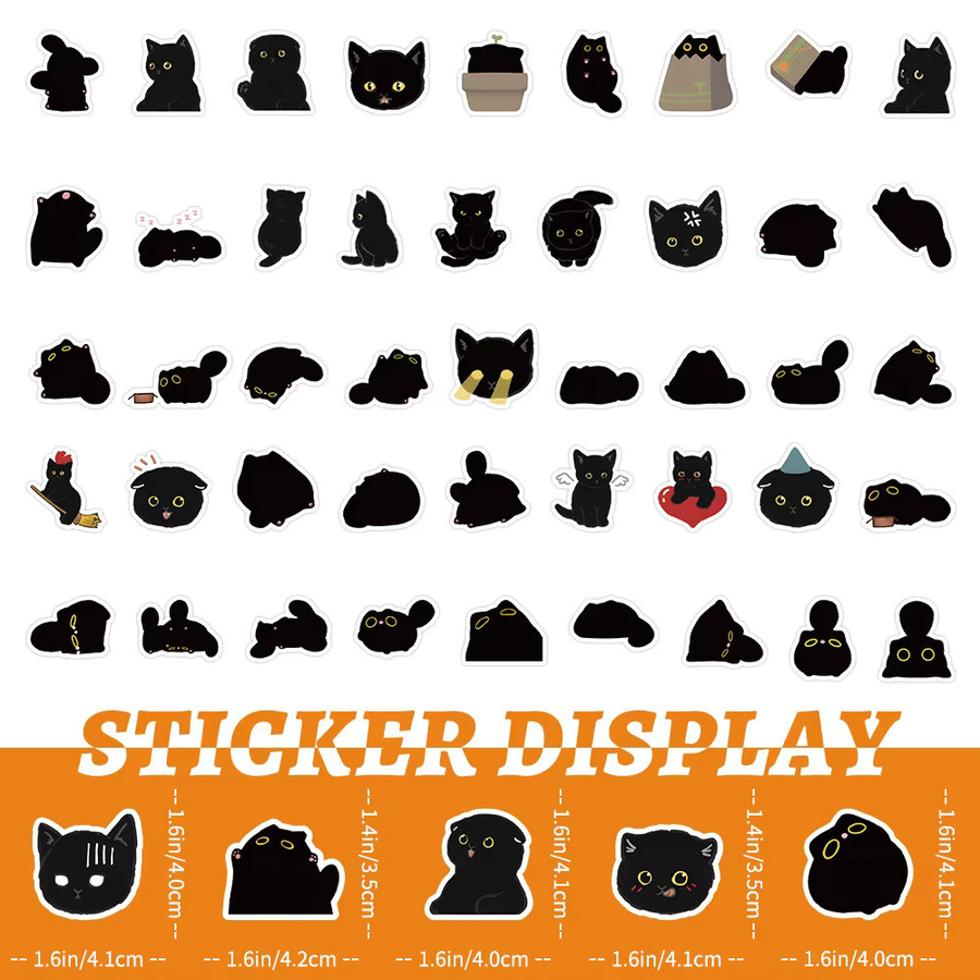 Kpustyle Kawaii Schwarze Katze Aufkleber Set zur Dekoration von Notebook und Gepäck in Schwarz - Bild 4