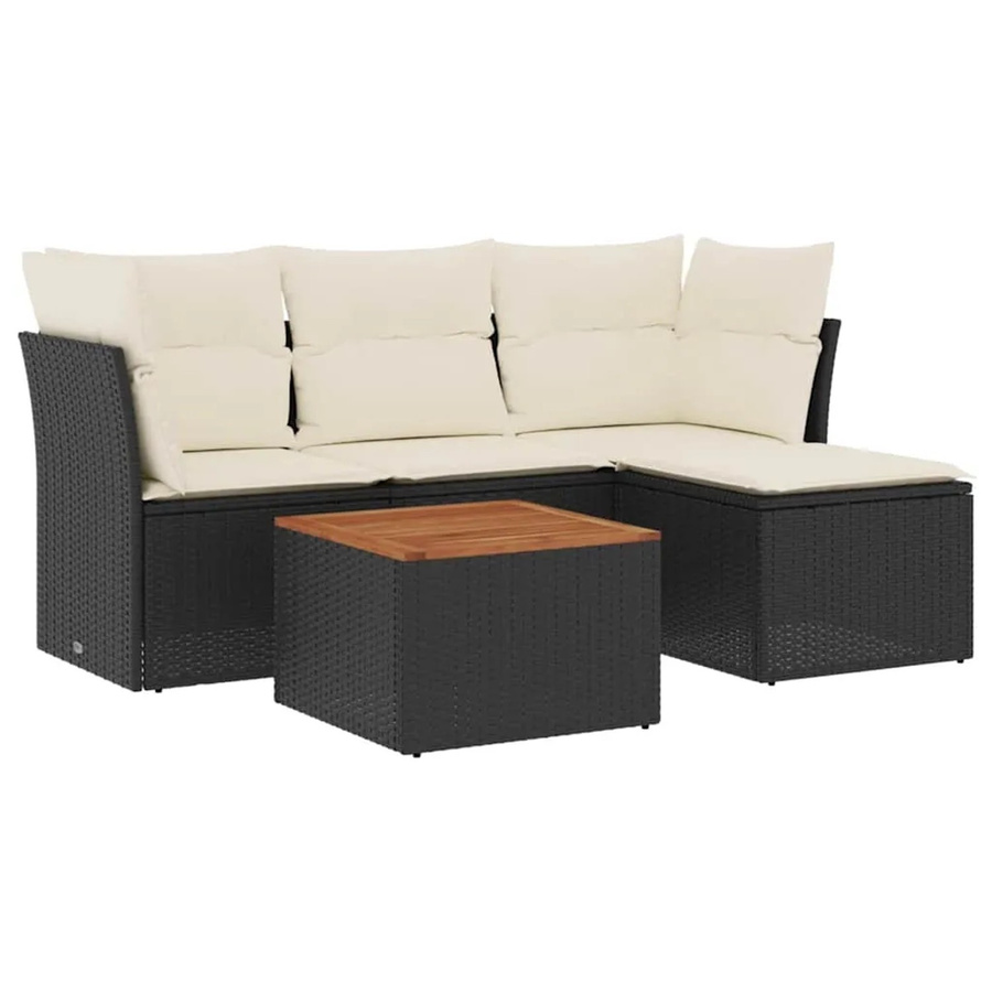 vidaXL 5-teilige Garten-Sofagarnitur aus Poly-Rattan mit Kissen in Schwarz-Creme - Bild 2