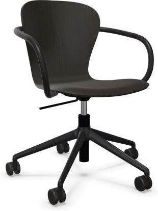 Thonet S 220 Fdrw Drehstuhl mit Armlehnen und Rollen in Schwarz aus Holz - Bild 1