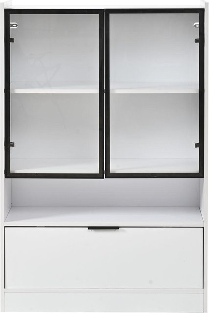 Moderne LED-Vitrine PD1 in Weiß mit Glastüren und integrierter Beleuchtung, B/T/H: 80 x 35 x 120 cm - Bild 1