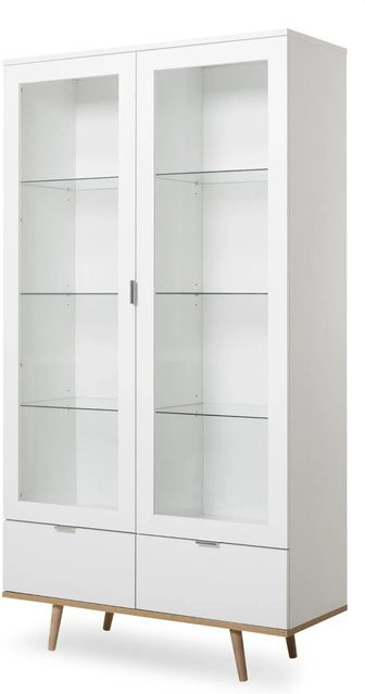 Furn.Design Vitrine Lundby in Weiß und Matt Eiche, 2-türig mit Glastüren im skandinavischen Design, B: 100 cm, H: 186 cm, T: 40 cm - Bild 1