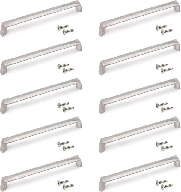 Emuca Möbelgriffe Canton Set aus 10 Stück, Farbe Nickel Satiniert, Material Zamak, Achsabstand: 128 mm, Länge: 142 mm - Bild 1