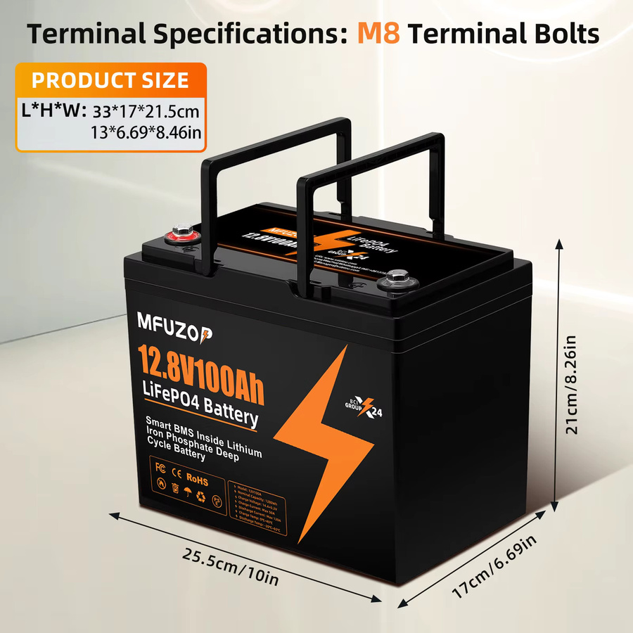 MFUZOP 12V 100Ah Lithium LiFePO4-Batterie mit 100A BMS in Schwarz - Bild 4