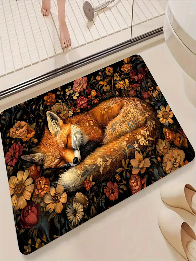 VIKAMA Schlafender Fuchs-Teppich aus Kunstfell in Multicolour für Wohnzimmer, Schlafzimmer, Küche oder Badezimmer - Bild 6