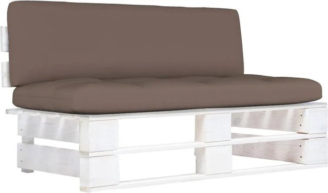 vidaXL Outdoor-Mittelsofa aus imprägniertem Kiefernholz in Weiß mit beigefarbenen Polsterkissen für Garten und Terrasse - Bild 1
