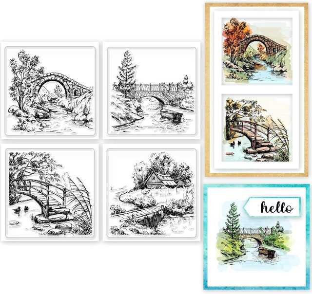 4 Stück Mini Bridge Silikon Stempel Set in Transparent für DIY Scrapbooking und Karten Gestaltung - Bild 1