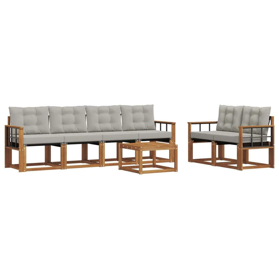 vidaXL 7-tlg. Outdoor-Sofagarnitur aus Akazienholz und Textilene in Natur und Hellgrau mit Kissen und modernem Design - Bild 2