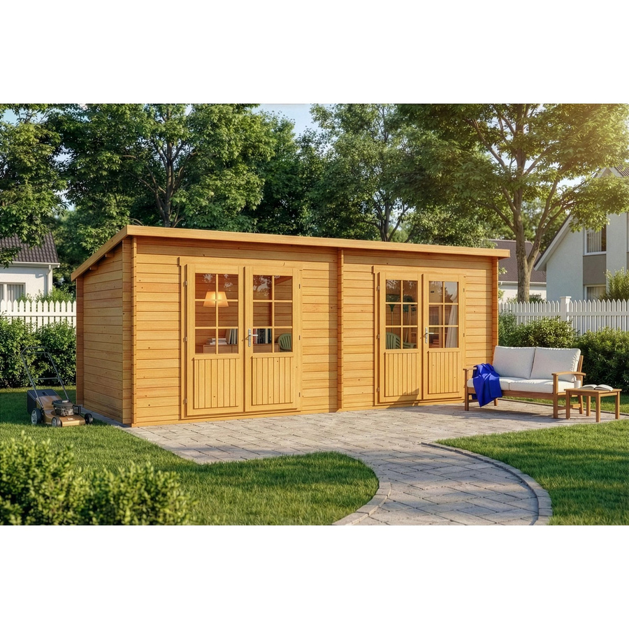Alpholz Gartenhaus Maria Twin Pultdach Imprägniert Braun B: 578 cm, H: 224 cm, T: 220 cm - Bild 2