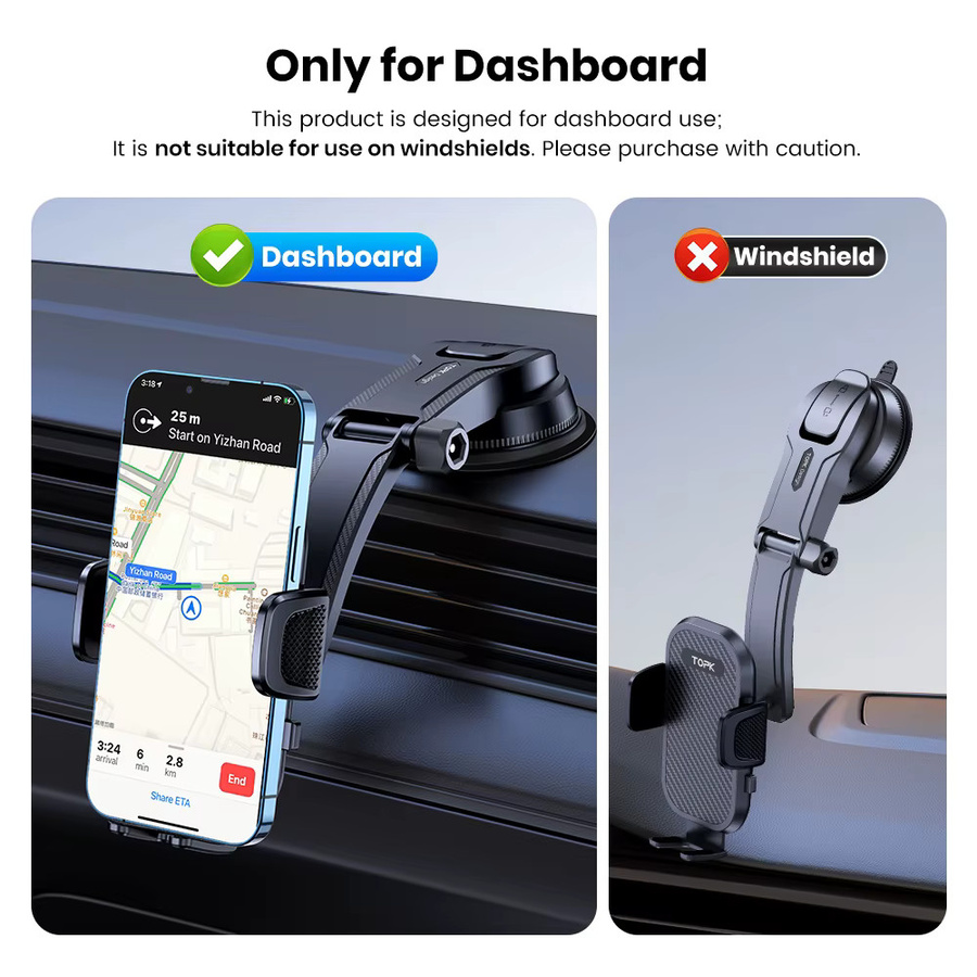 TOPK Autotelefonhalterung für das Armaturenbrett in Schwarz mit 360 Grad Rotation, universelle Handyhalterung für iPhone und Samsung - Bild 3