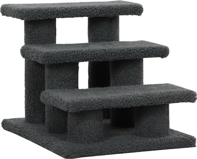 PawHut Katzentreppe mit 3 Stufen aus Plüsch in Grau, B/T/H: 45 x 35 x 34 cm von Aosom - Bild 1