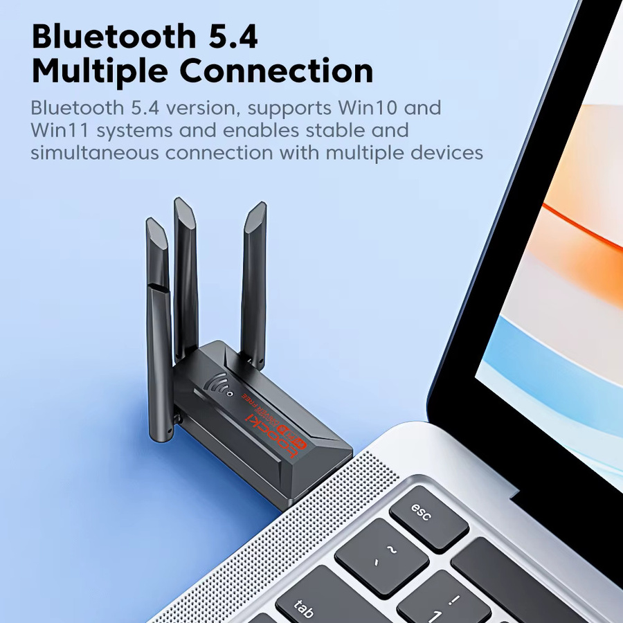 Toocki TB07 WiFi 6 USB-Adapter AX1300/AX900 Dualband 2,4G und 5G mit drehbaren High-Gain-Antennen, Schwarz - Bild 3