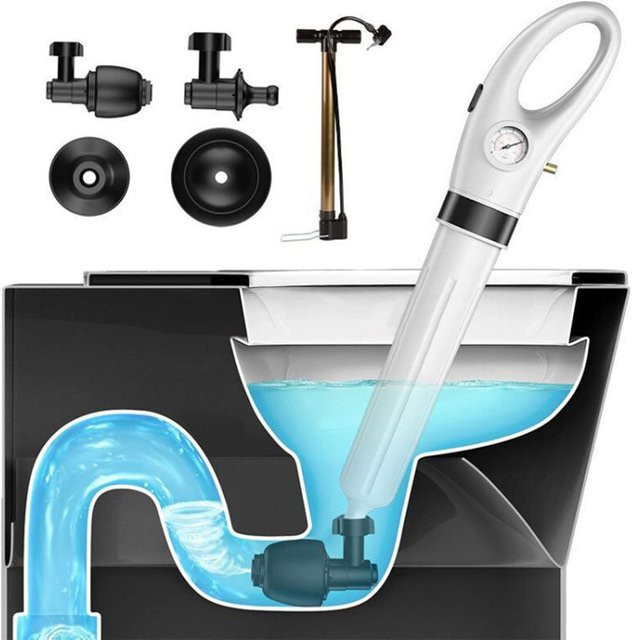Pneumatischer Hochdruck-Abflussreiniger in Weiß für WC und Abwasserrohre als Drain Blaster und Kolben-Reiniger-Werkzeug - Bild 1