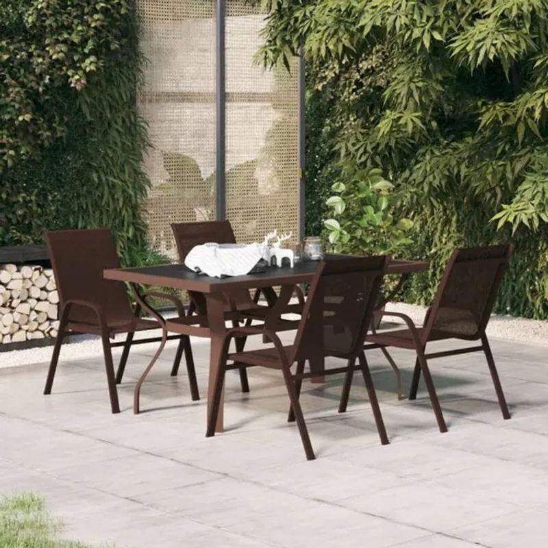 5-tlg. moderne Garten-Essgruppe aus Metall und Glas in Braun und Schwarz von vidaxl - Bild 1
