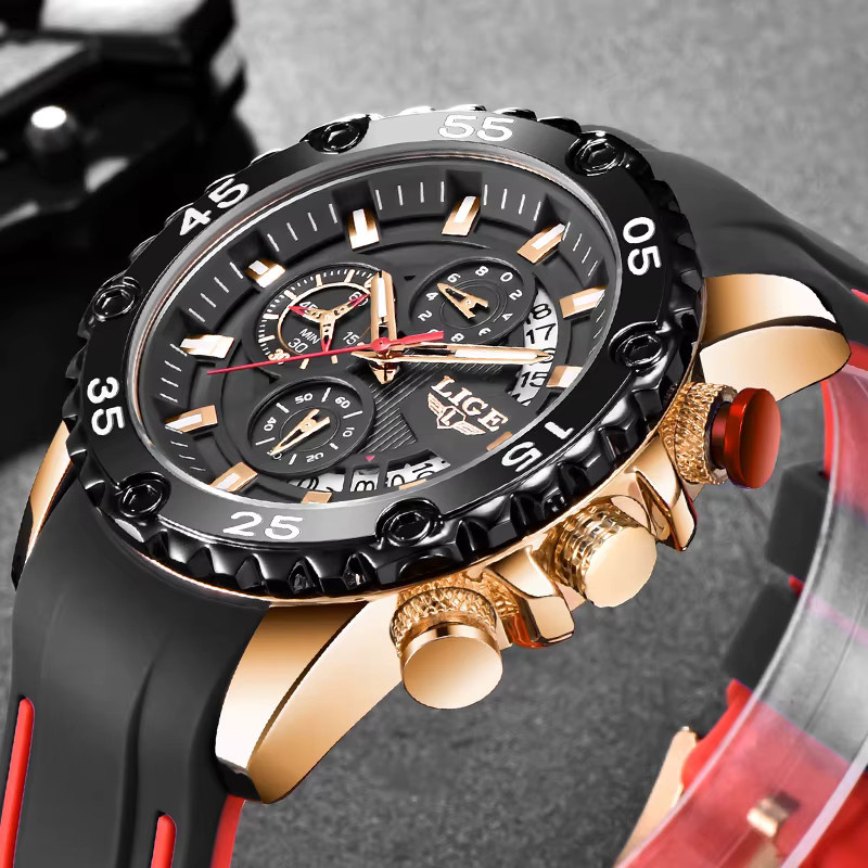 LIGE Armbanduhr Quarz, Silikon, Schwarz, Herren - Bild 3