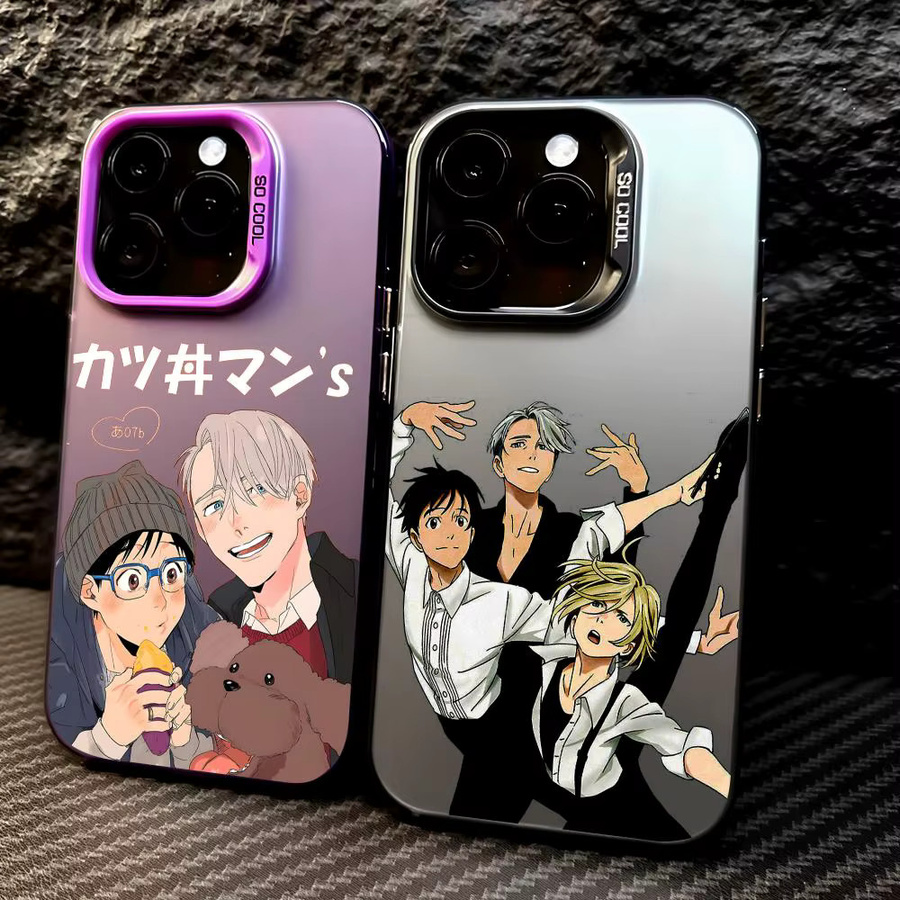 Y-Yuri On ICE Anime Handyhülle für iPhone 17 16 15 14 13 Pro Max, Bunte Matte Laser Aurora Stoßfeste Schutzhülle, Mehrfarbig - Bild 1