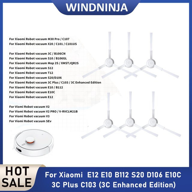WINDNINJA Seitenbürstenzubehör in Weiß für Xiaomi 3C Plus E12 E10 B112 S20 D106 E10C C103 3C Enhanced Edition Staubsauger-Ersatzteile - Bild 1