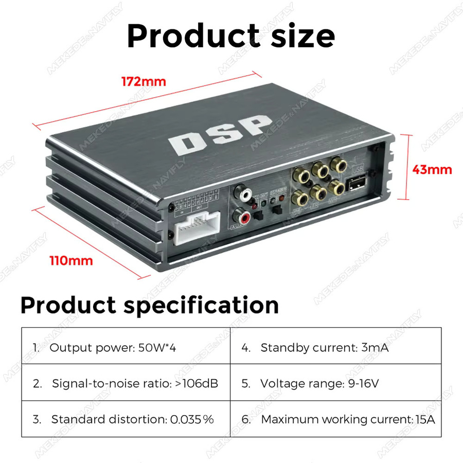 MEKEDE Android Auto-Audio Spezialverstärker mit DSP-Digitalem Audioprozessor, 4*50W, USB, Bluetooth und AUX-Eingang - Bild 5