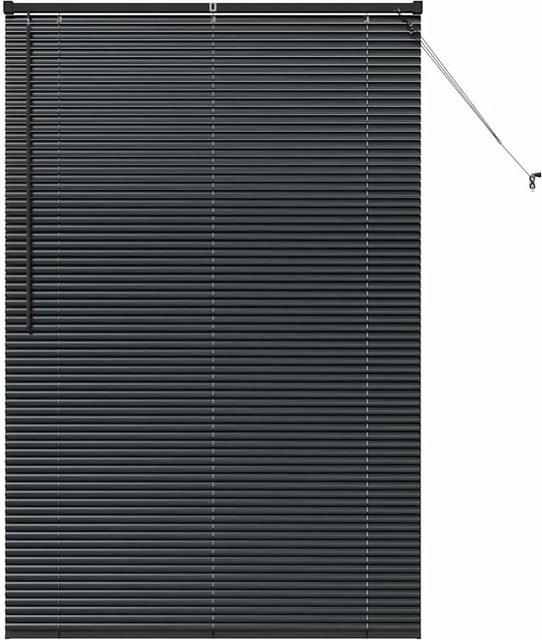 vidaXL Balkenjalousien mit Vorhängen Schwarz aus Aluminium, B: 115 cm, H: 175 cm - Bild 1