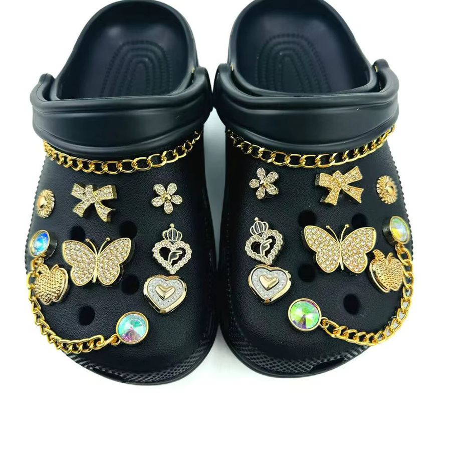 FHLDING Schuhcharms-Set, 18-teilig, goldene Kette, Diamant, Schmetterling, Blume - Bild 6
