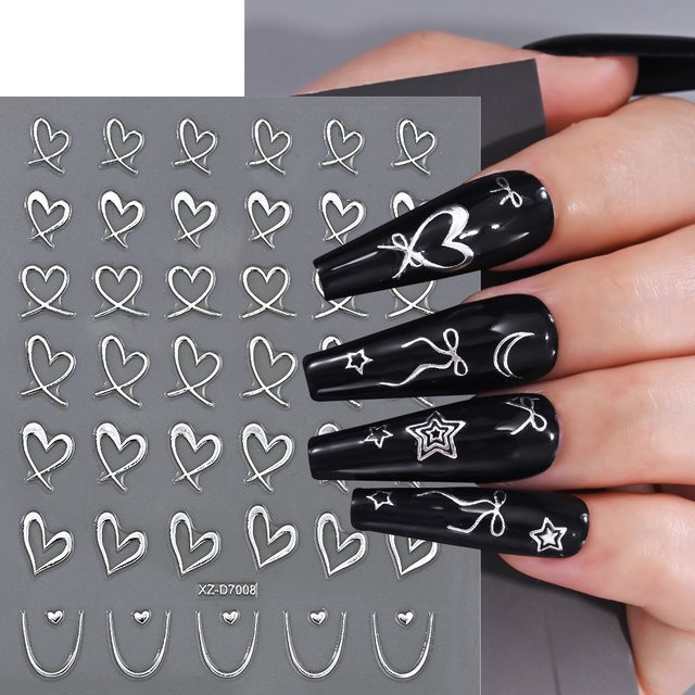 HotPress Nail Art Aufkleber, Silber, Herz-Design - Bild 1