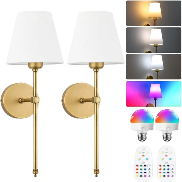 UMEXUS 2er Set Moderne LED Wandleuchten mit Fernbedienung und Dimmfunktion, Wiederaufladbar, Up-Down Beleuchtung in Gold/Messing und Weiß - Bild 1