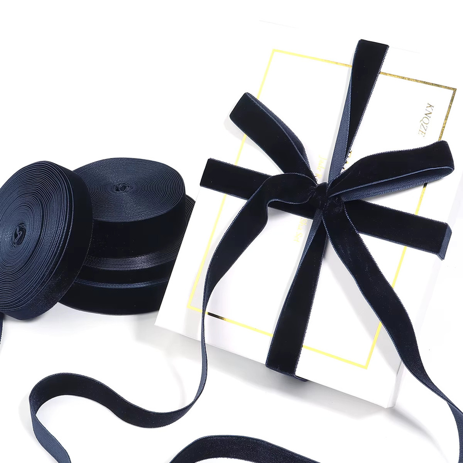 Dunkelblaues Samtband mit Beflockung für DIY-Dekorationen und Geschenkverpackungen - Bild 4