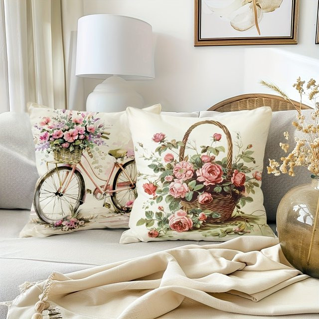 VIKAMA Kissen Set Vintage Blumen Design in Mehrfarbig, Quadratisch, B/T/H: 30 x 30 x 30 cm - Bild 1