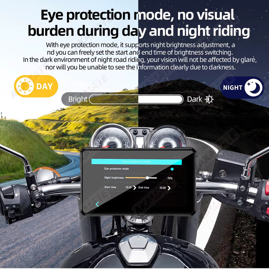 AKAMATE Motorrad-Monitor mit kabellosem CarPlay und Android Auto, tragbares GPS-Navigationsgerät mit Bluetooth und IPS Touchscreen in Schwarz - Bild 5