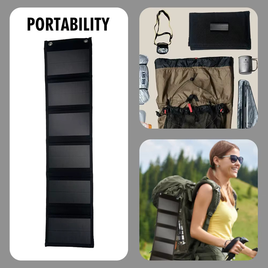 SOECOPO Tragbare 6-fach Camping-Powerbank mit Solarpanel-Tasche und Dual-Interface-Ladefunktion in Schwarz mit USB-A und USB-C Anschlüssen - Bild 4
