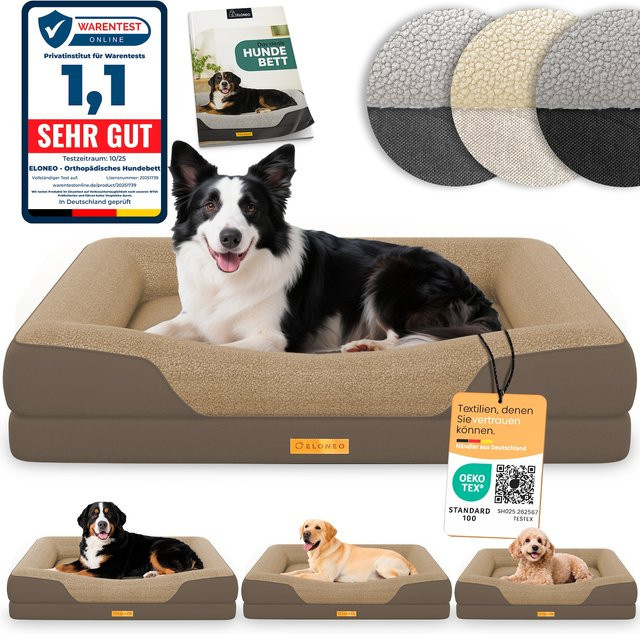 ELONEO Orthopädisches Hundebett mit Orthopädischem Schaumstoff, Braun, Größe M - Bild 1
