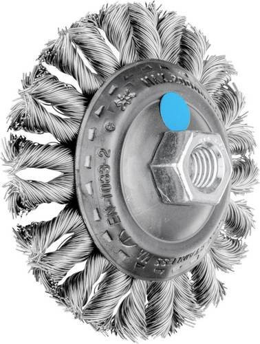 PFERD COMBITWIST Kegelbürste gezopft für Winkelschleifer mit M14 Gewinde, Edelstahl-Draht-Ø 0,50 mm, Durchmesser 100 x 13 mm, Silber/Blau - Bild 1