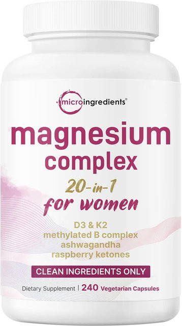 Micro Ingredients Magnesiumkomplex 20-in-1 mit D3, K2 & Ashwagandha, 240 vegane Kapseln, Damen - Bild 1
