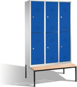 C+P Doppelstockspind Classic mit Sitzbank, 6 Fächer, Front Enzianblau, Korpus Lichtgrau, H: 209 cm, B: 120 cm, T: 50 cm/81,5 cm - Bild 1