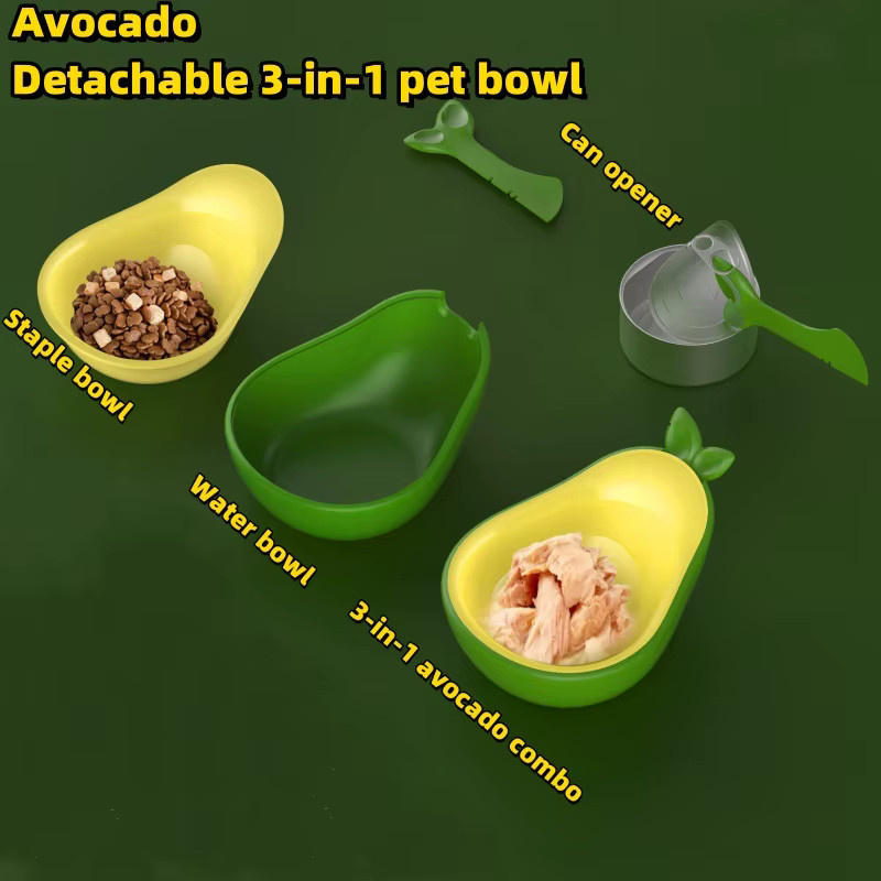 BOOTEELY 3-in-1 Multifunktionales Avocado-Tiernapf-Set in Grün mit Futter- und Trinknapf, Dosenöffner und neigbarem Nackenschutz für Katzen, Breite: 18,0 cm, Tiefe: 14,0 cm - Bild 2
