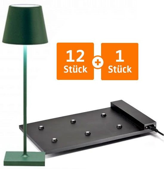 Zafferano Poldina Pro LED-Akkuleuchten Set mit Multikontakt-Ladestation, Dunkelgrün, dimmbar, IP65 wasserfest - Bild 1