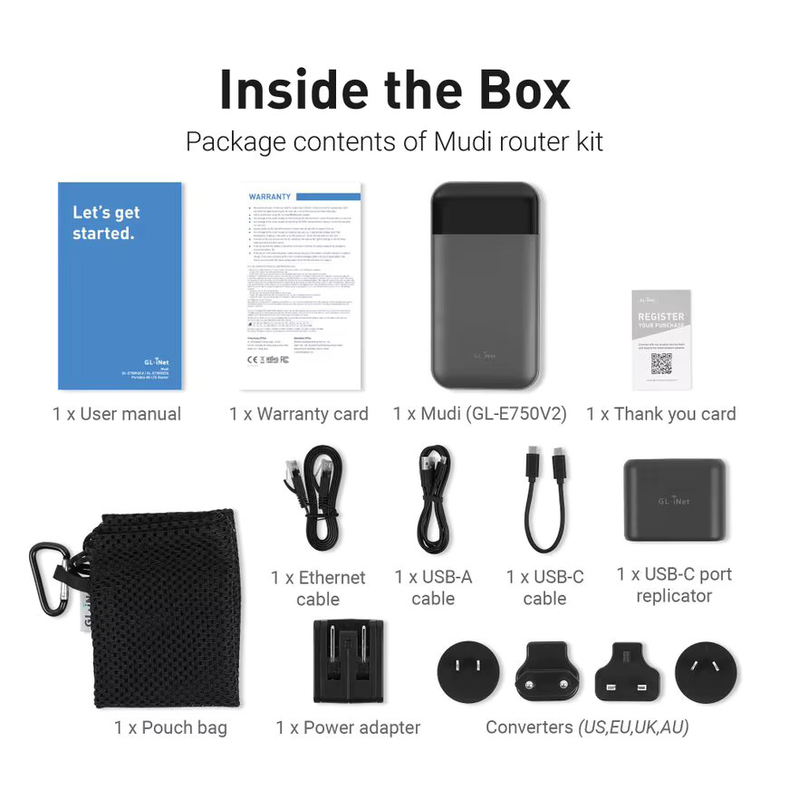 GL.iNet GL-E750V2 EM060K-G MUDI 4G LTE Tragbarer Reiserouter mit Dual-Band WLAN, OpenWrt, OpenVPN und WireGuard, 7000mAh Akku, Schwarz - Bild 5