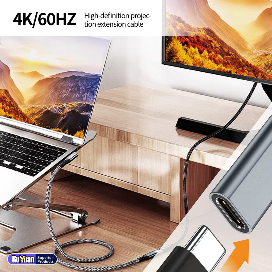 USB 3.2 Verlängerungskabel USB-C 240W 20 Gbps Hochgeschwindigkeits-Datenkabel Grau - Bild 5