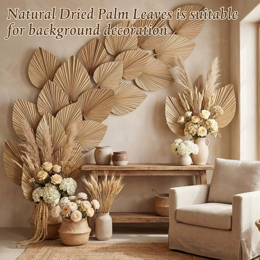 Novabright 6 Stück Künstliche Getrocknete Palmblätter in Beige, Boho Tropische Palmen für Tischdekoration, Hochzeiten und Partys, Höhe: 38 cm - Bild 2